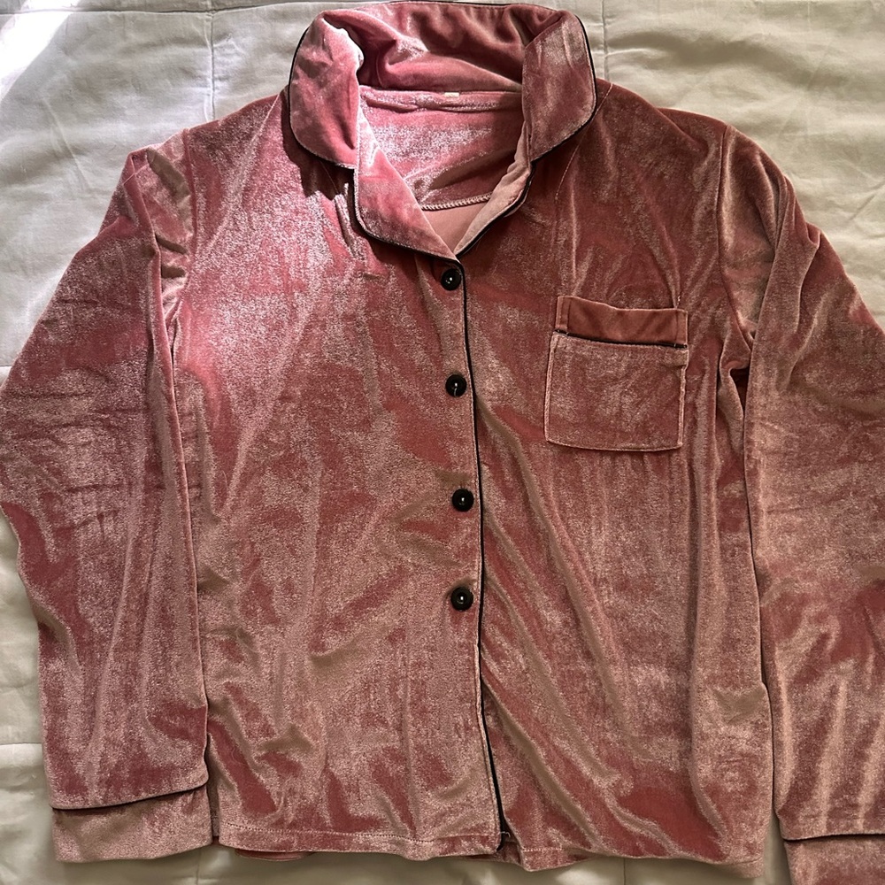 Velvet Button-Up Pajama Top in Dusty Rose